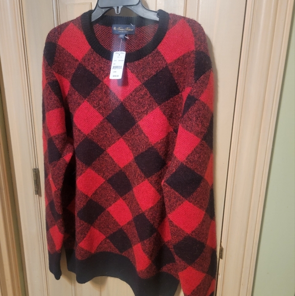 NWT Mens sz L Brooks Brothers Buffalo Plaid Black Red Plaid Alpaca Wool Sweater - Picture 2 of 6